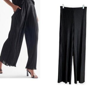 Milano Black Pleated Palazzo Wide Leg Trousers Pants Size Medium Lightweight